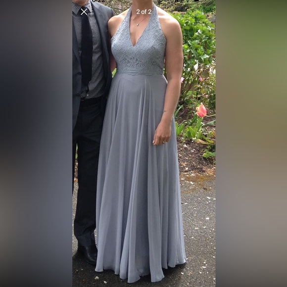 Dessy platinum grey halter top dress - Picture 1 of 2